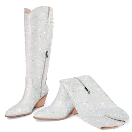 Image of Cowgirl Ankle Boots Cowboy Boots for Women Western Booties Rhinestone Chunky Heel Fashion Comfortable Side Zipper