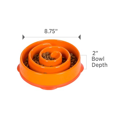 Outward Hound Fun Feeder Slo Bowl - Anti-Schling-Hundenapf für gesundes, langsames Fressen, zum Vorbeugen von Blähungen, mittelgroß/Mini, orange