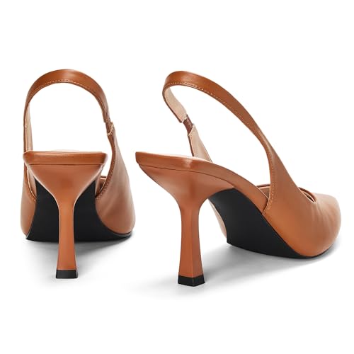 GENSHUO Women's Slingback Kitten Heel Pointed Closed Toe Stiletto Pumps Slip on Elastic Strap Wedding Party Dress Sandals Shoes3