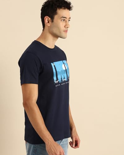 Image of Bewakoof Men's Printed 100% Cotton T-Shirt - Regular Fit, Round Neck, Half Sleeves