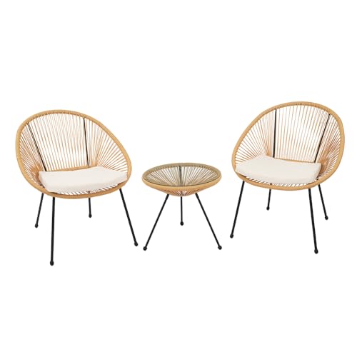 ガーデンテーブルセット ラタン調 3点セット ガーデンファニチャーセット ガーデンチェア クッション付き ホテル ベランダ バルコニー 屋外 (ナチュラル) ガーデンテーブルセット ラタン調 3点セット ガーデンファニチャーセット ガーデンチェア クッション付き ホテル ベランダ バルコニー 屋外 (ナチュラル)