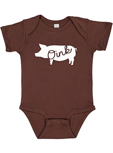 Farm Pig Animal Silhouette Bodysuit, Short Sleeve Jersey for Newborn Baby Girl & Boy, Piggy “Oink” Graphic Shirt
