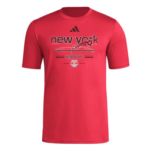 Adidas Mens New York Red Bulls Pre-Game Short Sleeve Soccer T-Shirt,Team Power Red/New York Red Bulls,Medium