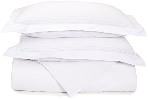 Super Soft Light Weight, 100% Brushed Microfiber, Twin/Twin XL, Wrinkle Resistant, White Duvet Cover with 3-Line Embroidered Pillowshams in Gift Box
