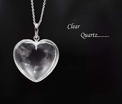 Gempires Clear Quartz Heart Crystals Pendant Necklace, Heart Pendant Necklace For Women, Healing Necklace, 20 Inches (18 + 2 Inch Extender) Adjustable Silver Plated Chain #TOP1