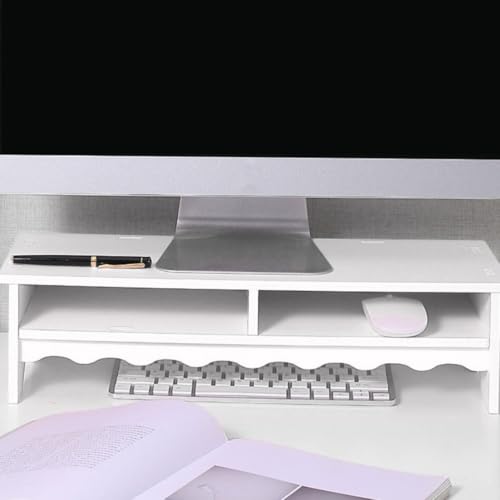 Rehausseur d'écran PC blanc en composite avec double rangement de bureau - 5