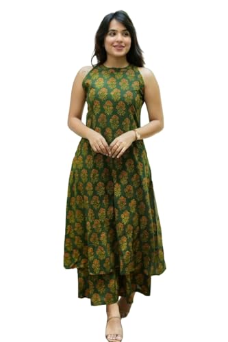Image of Nermosa Women Pure Cotton Kurta Palazzo Set | Sleeveless Printed Kurta with Palazzo Pants | Summer Friendly, Office Wear Co-Ord Set