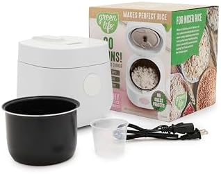 GreenLife Digital Rice Cooker, 2-Cups Uncooked/4-Cups Cooked, Removable Nonstick Ceramic PFAS-Free Pot, One-Touch Presets, Oats, Quinoa, Brown Rice, Auto Keep Warm, Fuzzy Logic Tech, 1.5QT, White