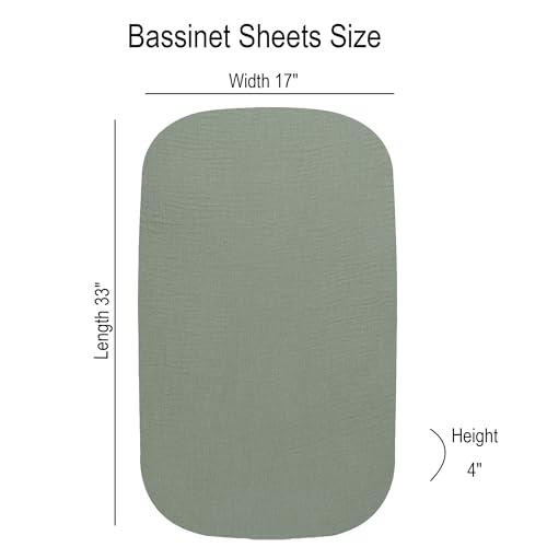 Image of Onacosht Muslin Bassinet Sheets 3 Pack for Baby Unisex, Green Leaf & Cactus