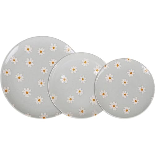 Santa Clara Vajilla Completa 12 Piezas de Vidrio Templado, Incluye 4 Platos Llanos de (24 cm), 4 Platos Hondos de (21 cm) y 4 Platos de Postre de (20 cm), Colección Camomila