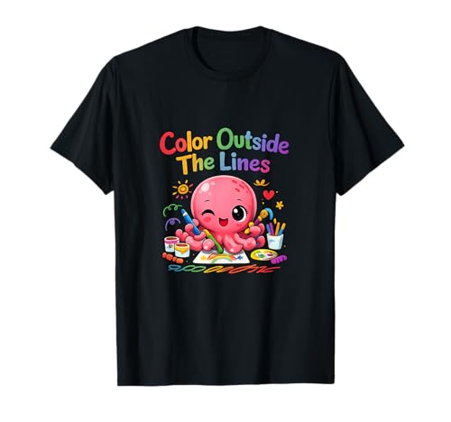 Farbe außerhalb der Linien Kawaii Chibi Octopus Art T-Shirt