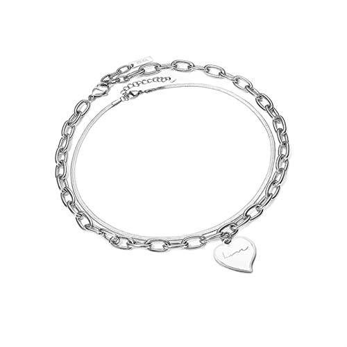 Collar Collar con Colgante de Amor de Estilo Punk Collar de Cadena de clavícula de Doble Capa de Hip-Hop Moderno y Fresco para niñas Dulces y Frescas Collar Colgante