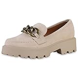 vans beige slip on  VAN HILL Damen Halbschuhe Plateauschuhe Blockabsatz Schuhe Profilsohle Slippers Ketten Plateau Vorne Schlupfschuhe 210891 Beige 39