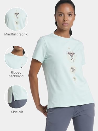 Image of Enamor Athleisure Relaxed Fit Short Sleeve Round Neck Antimicrobial Finish Breathable Stretch Cotton Activewear Sports Tshirt for Women - A301