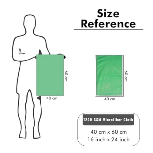 Image of 1200 GSM Microfiber Car Cleaning Cloth - Grey, Twisted Loop, Edgeless, Plush Pile Towel for Car Wash, Drying & Auto Detailing Green /Grey (Large 60cm x 40cm)
