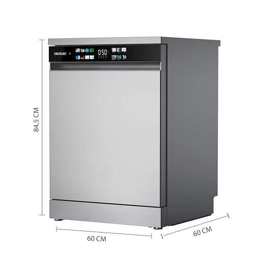 Cecotec Geschirrspüler 60 cm - Freistehend Bolero Aguazero 6210 Inox D. 15 Bestecke, energieeffizient, XXL Fullcolor Display, drittes Fach, 14 Programme, Dual Zone Wash, verstellbares Fach, Edelstahl