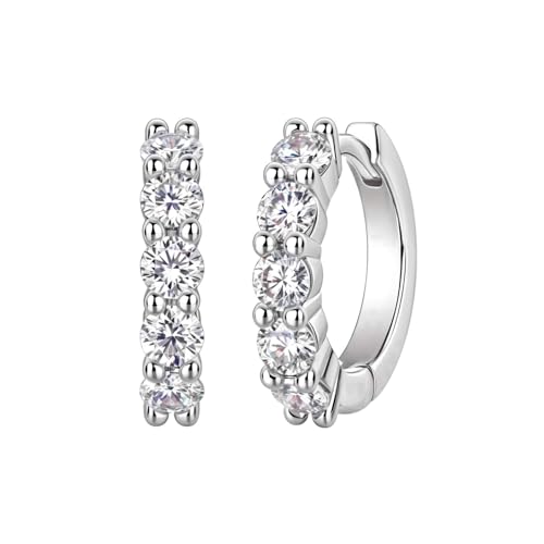 Moissanite Hoop Earrings for Women, 18K Gold Plated Sterling Silver, Lab-Created Diamond D Color VVS1, Hypoallergenic Huggie Studs for Sensitive Ears, Valentines Anniversary Jewelry for Wife