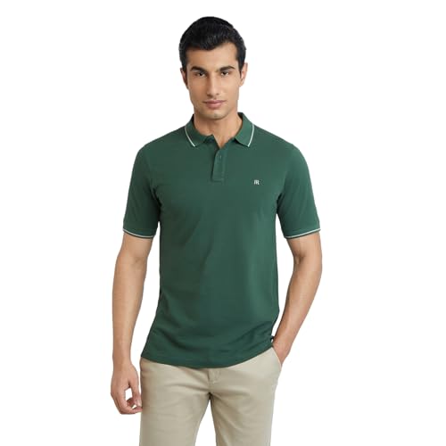 Image of Raymond Men's Modern Fit Solid Pattern Pure Cotton Polo Neck Half Sleeve Casual T-Shirt