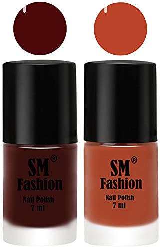 Image of Long Lasting Nail Polish | Nail Paint Combo 7 ml Each) - Set of 2 Wine-Light Coral