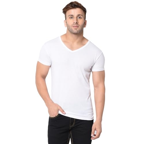Image of JANGOBOY Men's V Neck Half Sleeve Cotton Blend T-Shirt (Pack of 1)