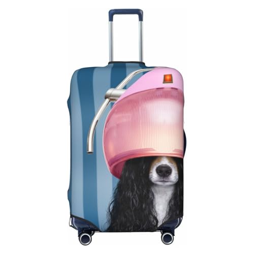 Dog In Hairdresser Print Luggage Cover For Suitcase,Washable Elastic Travel Suitcase Protector With Zipper Closure And Bottom Buckle – Fits 18-32
