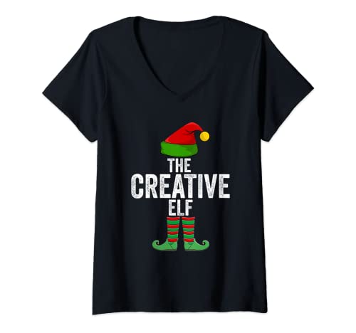 Womens The CreativeElf Christmas Matching Family Group Party Pajama V-Neck T-Shirt