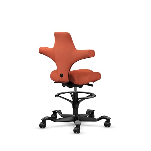 Image of HAG Capisco Sit to Stand Chair-Black Frame-Upholstered Burnt Red-with Foot Ring