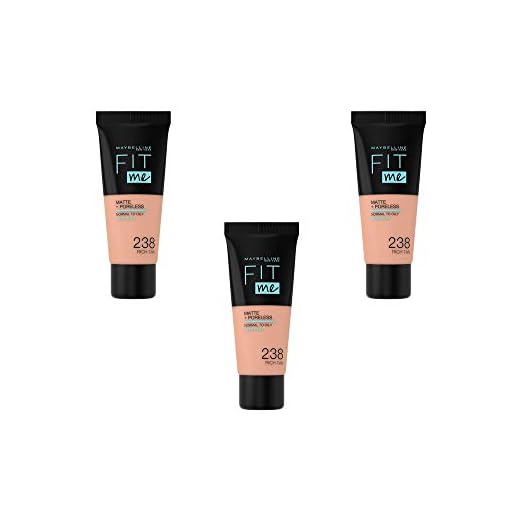 Maybelline New York Fit Me Matte & Poreless Foundation - 238 Rich Tan, Sats med 3 (3 x 30ml)