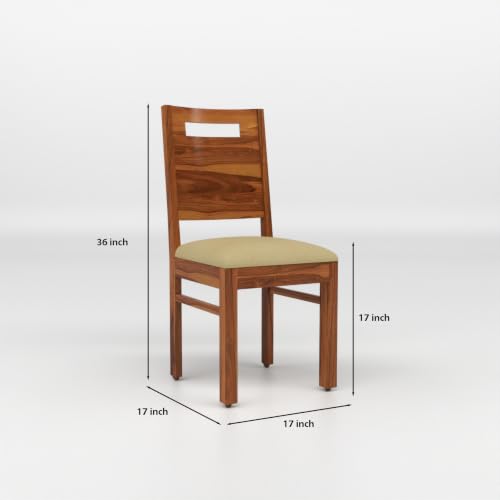 Image of Solid Sheesham Wood Dining Chair Set of 4 | Premium Wooden Dining Chairs with Cushioned Seat | Modern Horizontal Slatted Backrest | Heavy Duty Dining Table Chairs