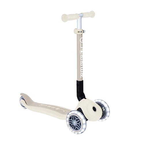 GLOBBER JUNIOR Foldable Lights ECO – Tretroller, 120/80 mm, ABEC 9, 3-rädrig, LED-Leuchtrollen, kokos weiß
