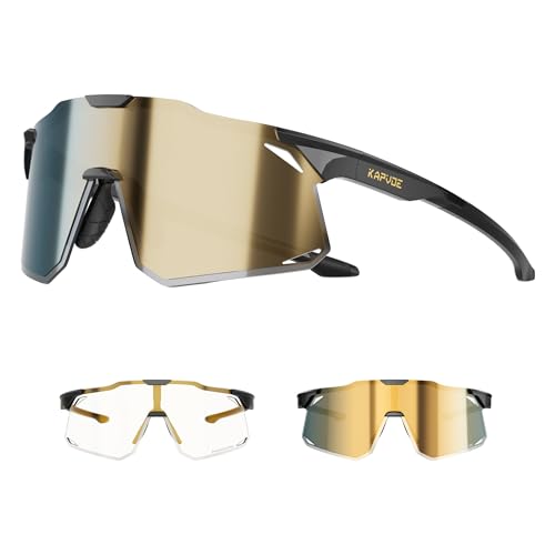 KAPVOE Occhiali Ciclismo Fotocromatici Uomo Occhiali da Sole Sportivi Donna TR90 Occhiali Bici da Corsa Trasparenti Occhiali MTB Anti-UV400 Occhiali da Ciclista Bicicletta Mountain Bike Running Oro