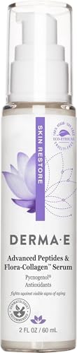 DERMA E Advanced Peptides and Vegan Flora-Collagen Serum – Double Action Collagen Face Cream with Peptide Complex – Intensely Hydrating Serum for Lines, Wrinkles and Redness, 2 oz