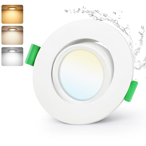 GeyouLux LED Einbaustrahler 230V Dimmbar 68mm, 5W IP44 Deckenspots LED, 45° Schwenkbar Einbauleuchten, 2700K/4000K/6000K Ultra Flach Einbauspots, 3CCT Spots für Badezimmer Wohnzimmer Weiß GeyouLux LED Einbaustrahler 230V Dimmbar 68mm, 5W IP44 Deckenspots LED, 45° Schwenkbar Einbauleuchten, 2700K/4000K/6000K Ultra Flach Einbauspots, 3CCT Spots für Badezimmer Wohnzimmer Weiß