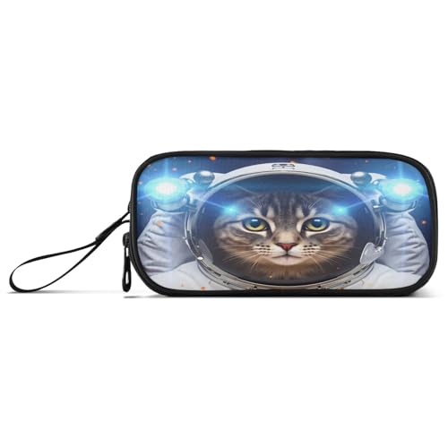 Image of Cat Astronaut Pencil Case Box Boys Girls Large Pencil Pouch with Zipper Compartments Big Capacity Stationery Pen Bag Organizer for Kids Teens Adults School Office