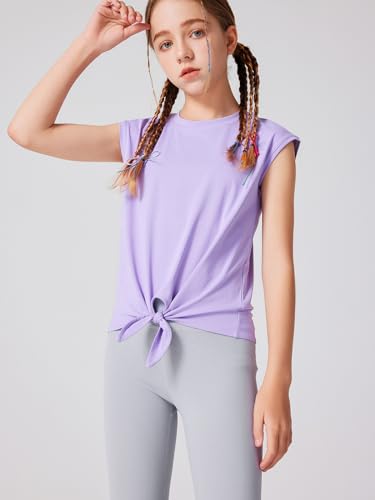 Image of LaBeca Girls T-Shirt Tie Knot Front Tops Summer Shirt Crewneck Cap Sleeve Tee for 4-14 Years