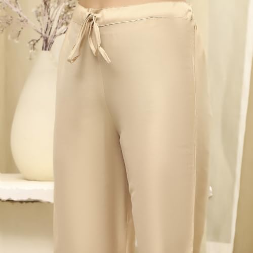 Image of BIBA Women Beige Cotton Machine Embroidered Unstitched Suit Set