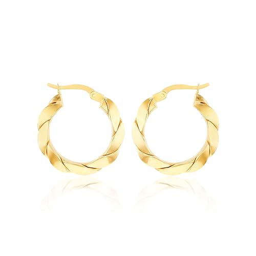 Boucles d'oreilles créoles torsadées or jaune 9 carats idée cadeau d'anniversaire femme