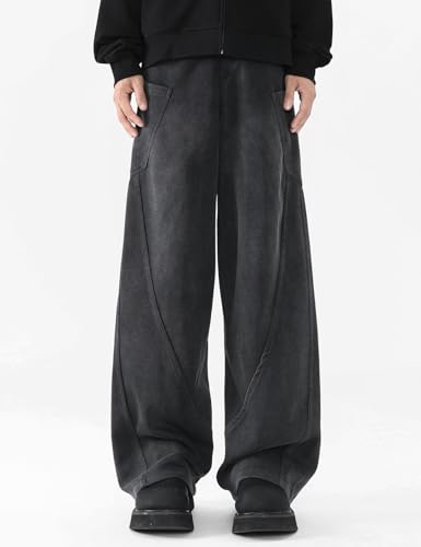 Men's Teen Y2k Baggy Wide Leg Sweatpants Acid Wash Loose Drawstring Elastic Waist Track Pants with Pockets2