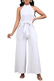 Bdwinz Womens Summer Sleeveless Halter Neck Jumpsuits Dressy Casual One Piece Outfits Backless Wide Leg Pants Rompers with Belt
