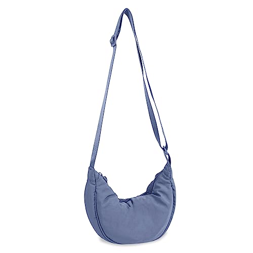 Bolsa tiracolo de nylon, crescente, bolsas masculinas e femininas modernas, bolsa transversal pequena, estilo Hobo, Lago azul, Small, 1