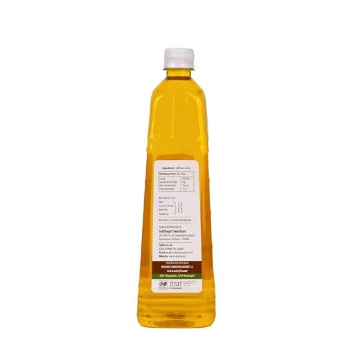 Image of S Siddhagiri's SATVYK THE HEALTH re STORE Wood Pressed Safflower Oil (Set of 5-5Ltr) - | Unrefined | Kachi Ghani Kardai Tel | Kolhu Safflower Oil | Extracted on Wooden Churner | Ideal Oil for Cooking