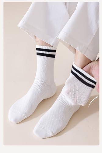 5 Pairs of Men's Striped Mid-Tube Socks, Spring & Autumn Solid Color Breathable Cotton Casual Socks3