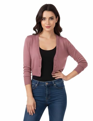 Image of Allsense Women's Cropped Bolero Shrug Cardigan | 3 /4 Sleeve, Button Down, Lightweight Knit Sweater
