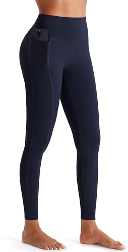 JOYSPELS Women's Gym Leggings with Pockets - High Waisted Tummy Control Full Length Yoga Pants for Workout, Running, Daily Leisure Dark Blue M