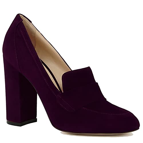 Image of MOOMMO Women Chunky Block Heel Pumps Round Closed Toe Slip On Oxford Loafers Shoes High Heels Snakeskin Work Pump Suede Loafer for Office Ladies Classic Formal Business Professional 4-13 M US