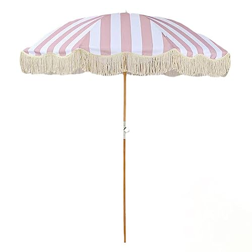 Sombrilla anti-viento con 8 costillas de fibra de vidrio ajustable rosa y blanca de 2m