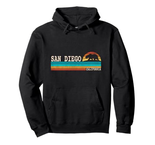 San Diego California State Bear Retro Sunset Pullover Hoodie