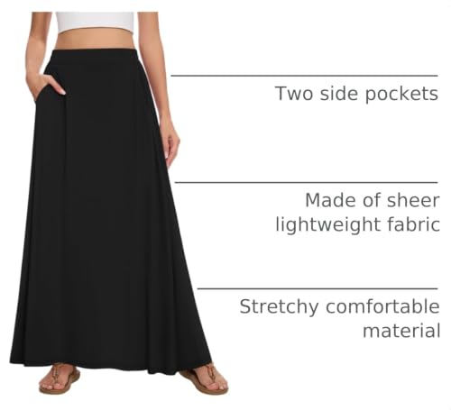 Image of Womens Maxi A-line Long Skirt Casual 2026 Elastic High Waist Flowy Skirts with Pockets
