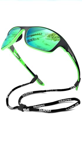 Gafas Polarizadas de Sol para hombre mujer Coquitobeauty protección 100%UVA incluye bolso para guardar Gafas de Sol deportivas unisex con cordón ajustable,ideal Pesca,Ciclismo,Running,montaña (VERDE)