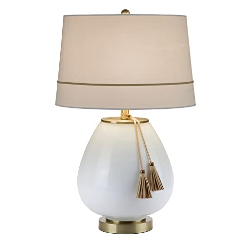 Catalina 20136-001 Mid-Century Modern Shiny Teardrop Table Lamp With Leather Tassels And Brass Accents, 24.5, White #TOP26